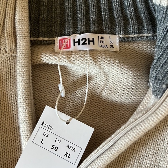 H2H 1/4 Zip Pullover Sweater Long Sleeve Knitted beige Fabric Large - Picture 5 of 7